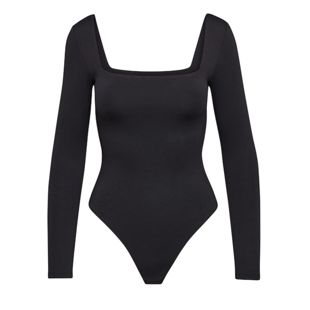 Babaton Sleek Black Contour Square Neck Long Sleeve Bodysuit Size 2XL